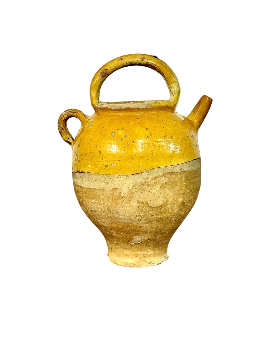 19th Century French Yellow Glazed Terracotta Water Jug-photo-3