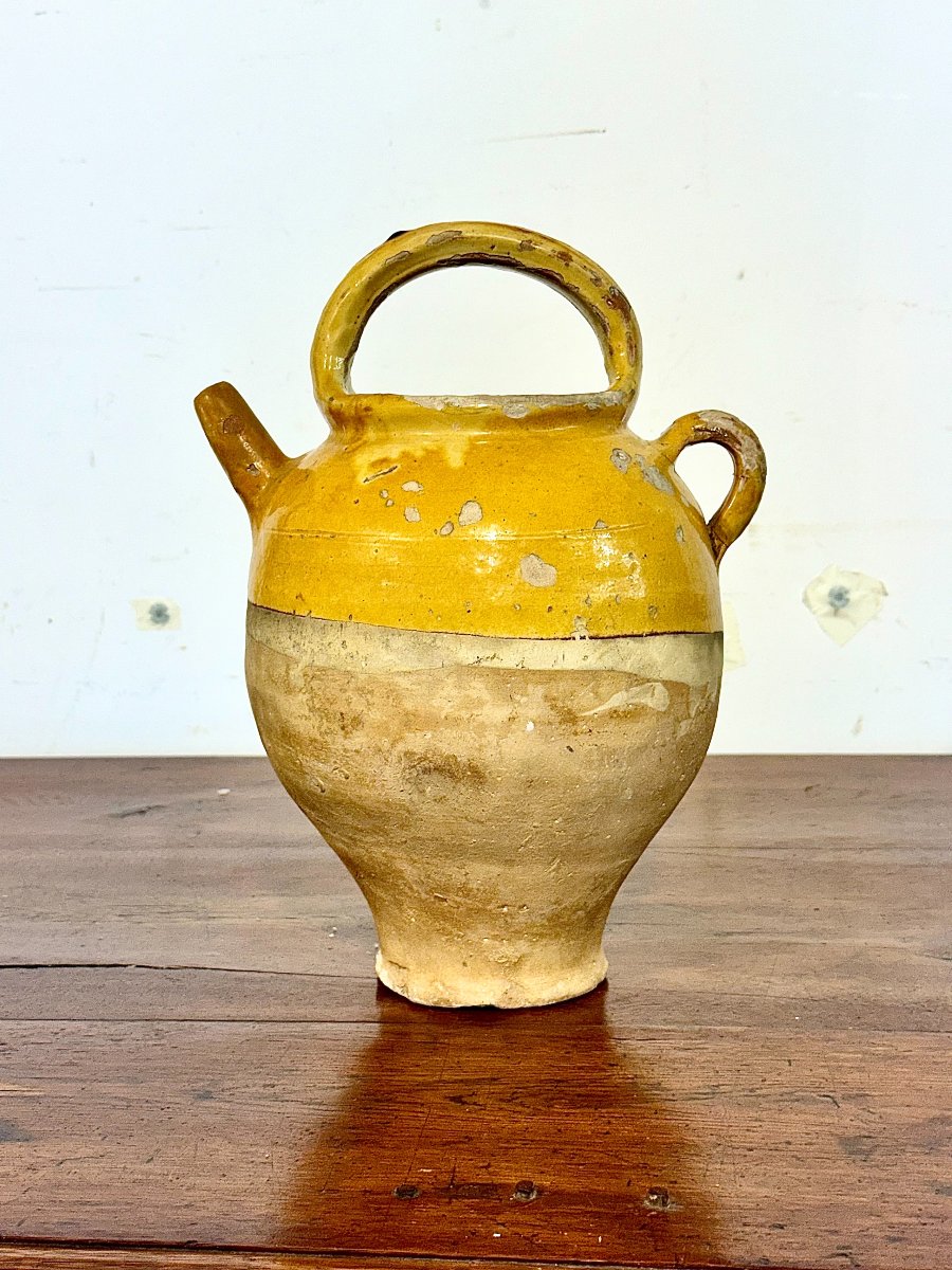 19th Century French Yellow Glazed Terracotta Water Jug-photo-3