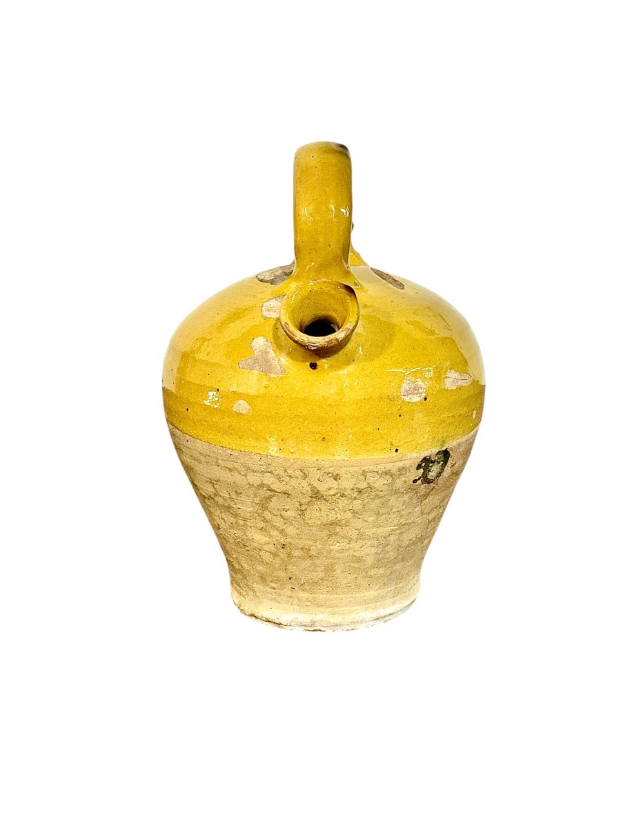 19th Century French Yellow Glazed Terracotta Gargoulette Water Jug-photo-3