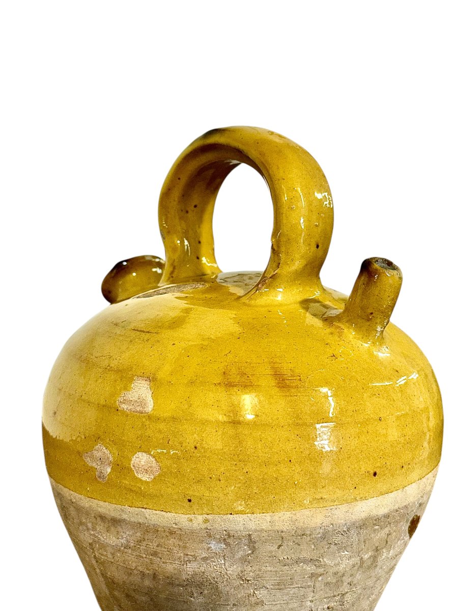 19th Century French Yellow Glazed Terracotta Gargoulette Water Jug-photo-6