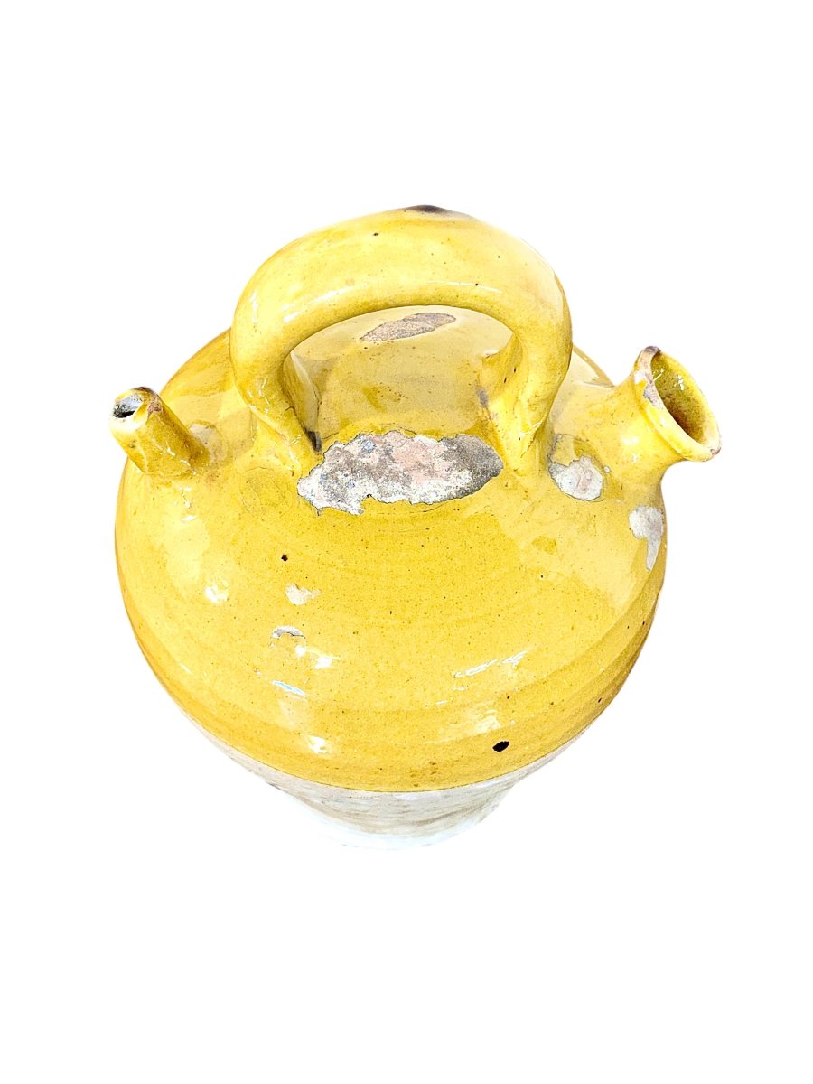 19th Century French Yellow Glazed Terracotta Gargoulette Water Jug-photo-7