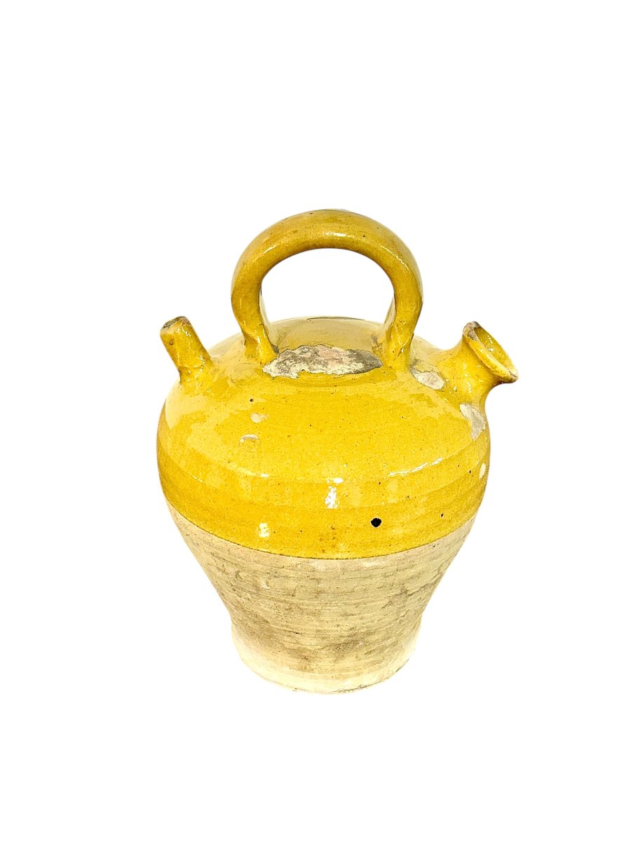19th Century French Yellow Glazed Terracotta Gargoulette Water Jug