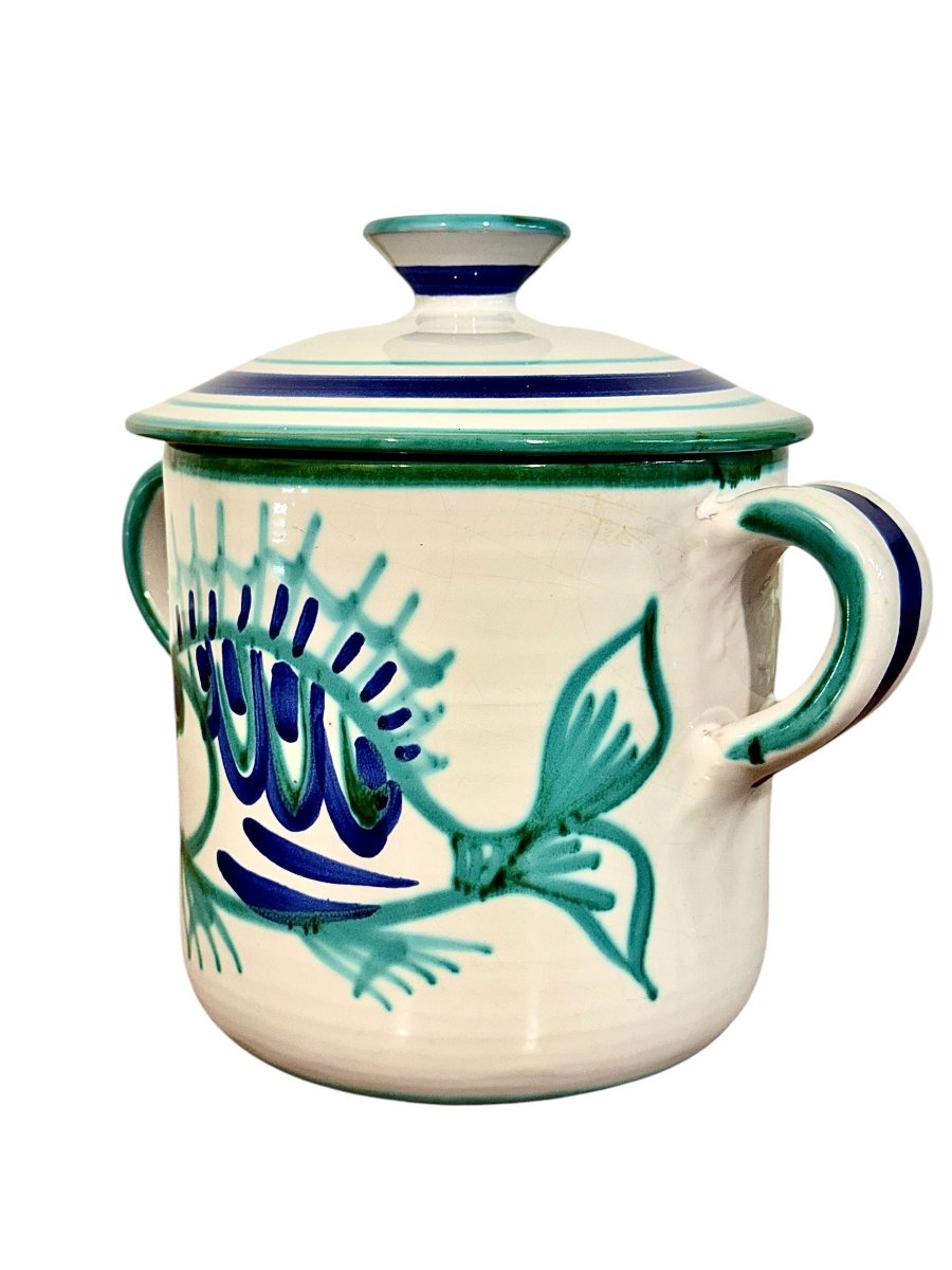 Soupière en faïence avec couvercle et décor de poissons, signée Robert Picault (Vallauris)-photo-7