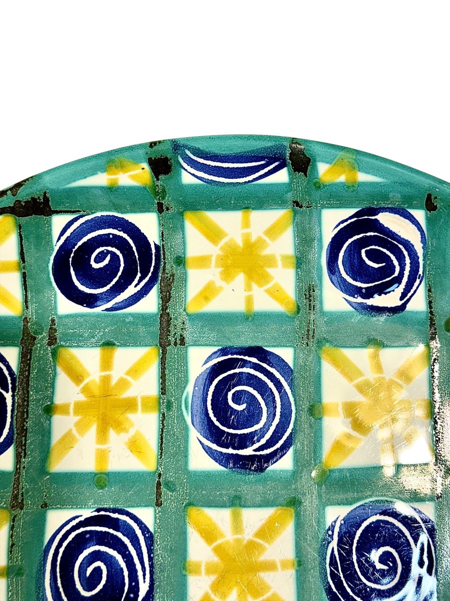 Robert Picault Hand-painted Decorative Ceramic Platter, Vallauris Circa 1960-photo-3