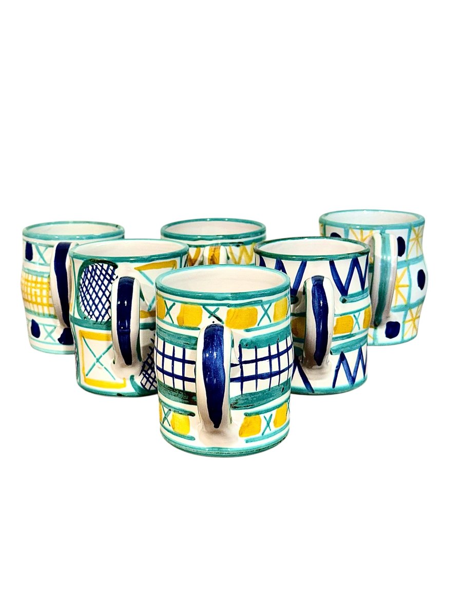 Set Of Six Robert Picault Ceramic Mugs, Vallauris France, Circa 1960-photo-4