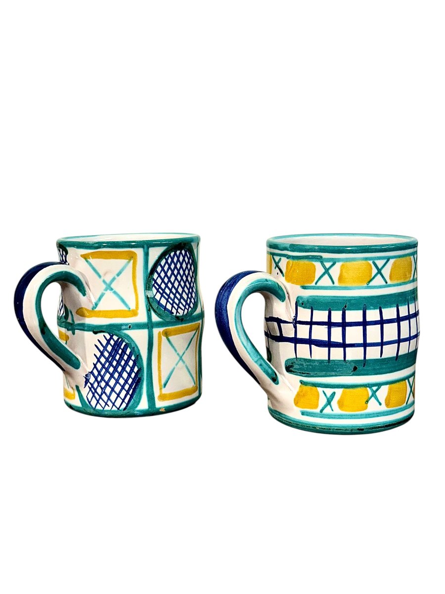 Set Of Six Robert Picault Ceramic Mugs, Vallauris France, Circa 1960-photo-5