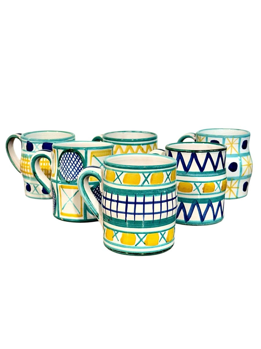 Set Of Six Robert Picault Ceramic Mugs, Vallauris France, Circa 1960