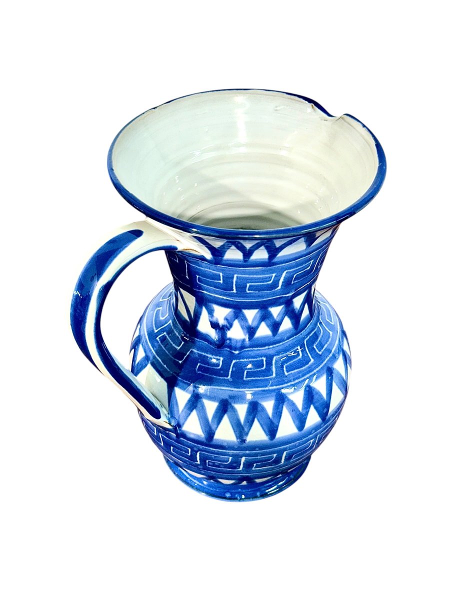 Pichet en céramique blanche et bleue de Robert Picault (Vallauris), France, vers 1960-photo-2