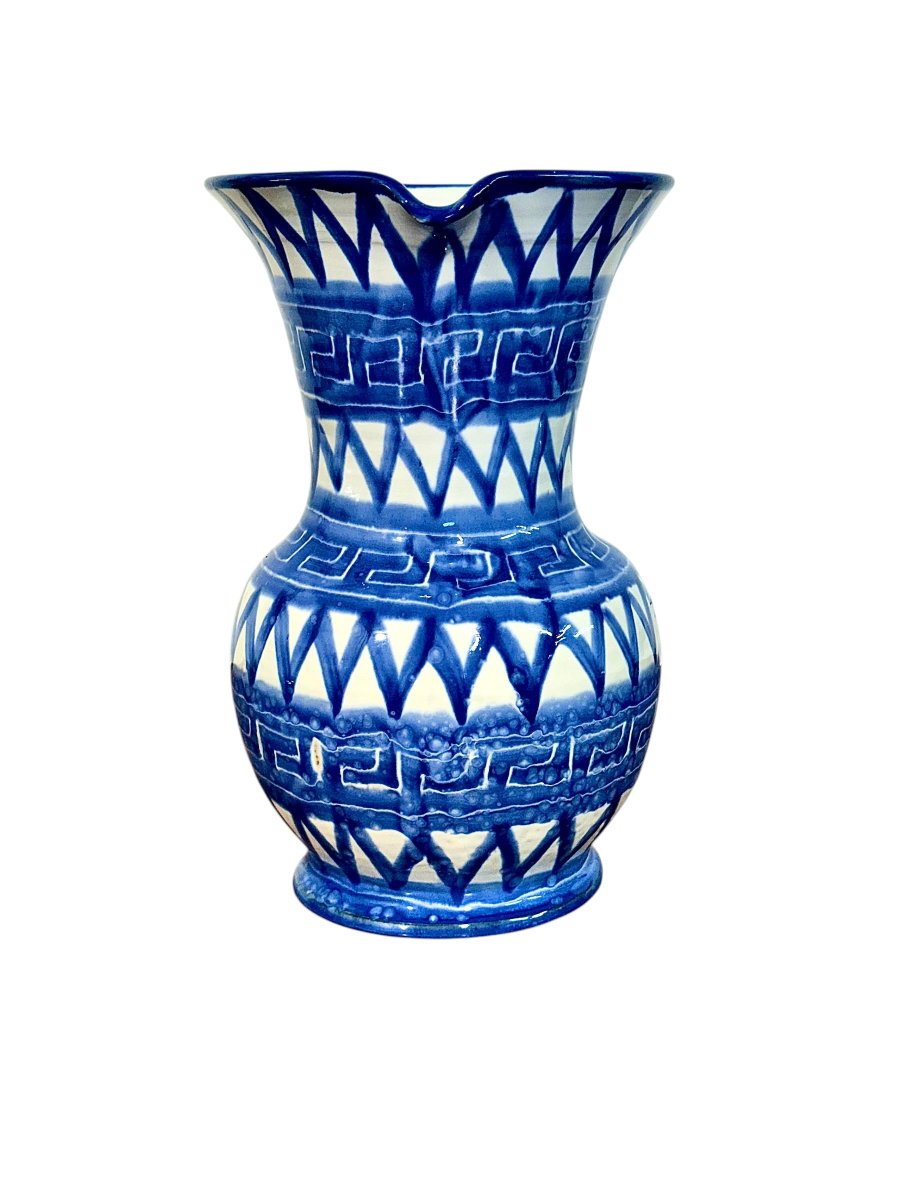 Pichet en céramique blanche et bleue de Robert Picault (Vallauris), France, vers 1960-photo-3