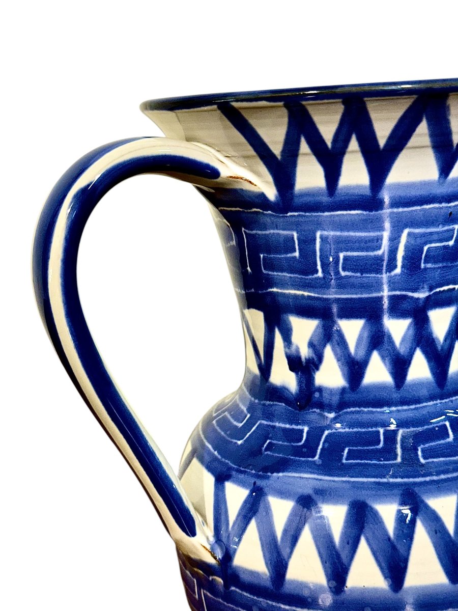 Pichet en céramique blanche et bleue de Robert Picault (Vallauris), France, vers 1960-photo-4