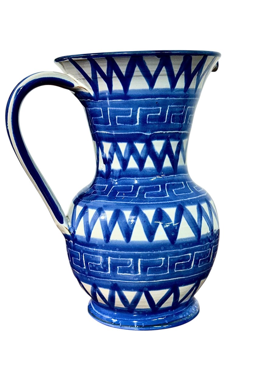 Pichet en céramique blanche et bleue de Robert Picault (Vallauris), France, vers 1960-photo-7