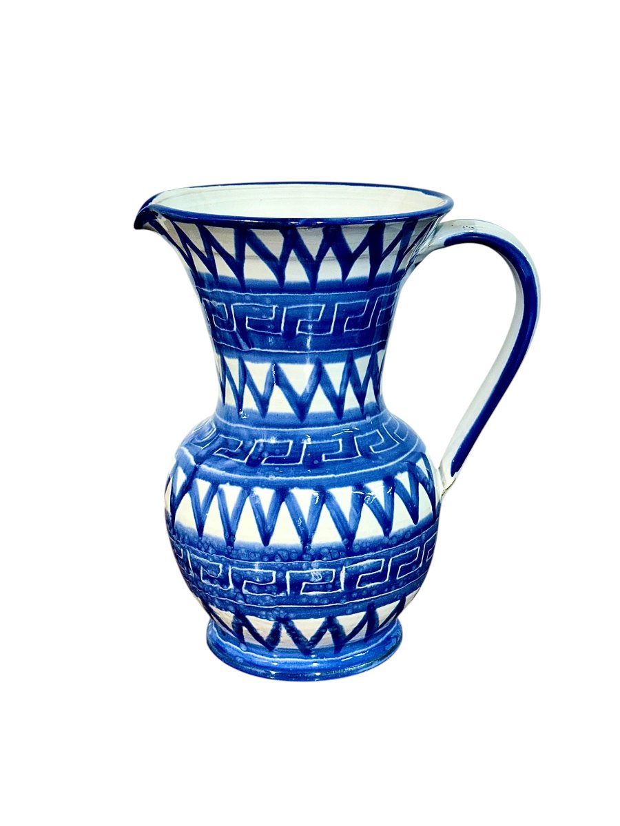 Pichet en céramique blanche et bleue de Robert Picault (Vallauris), France, vers 1960