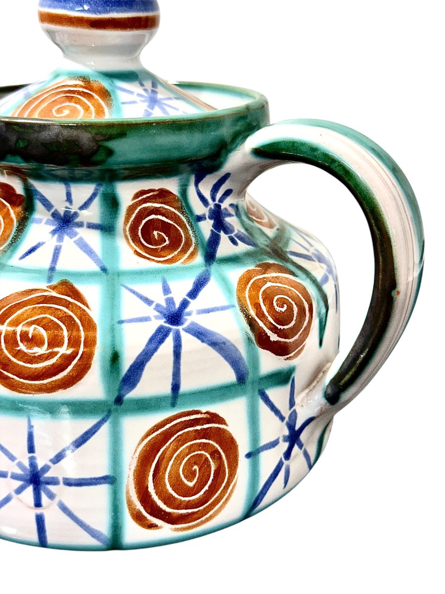 Robert Picault Vallauris Polychromed Ceramic Teapot, Circa 1960-photo-5