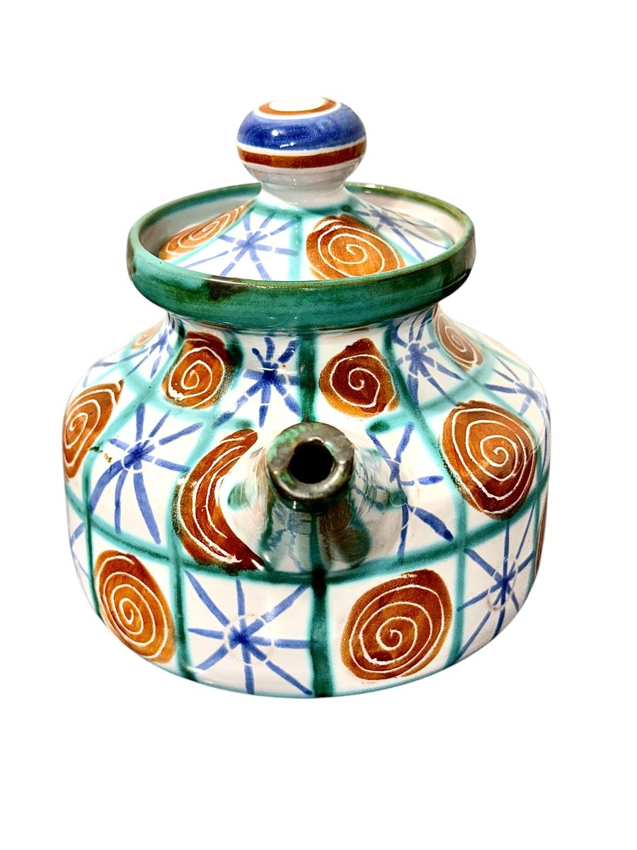 Robert Picault Vallauris Polychromed Ceramic Teapot, Circa 1960-photo-7