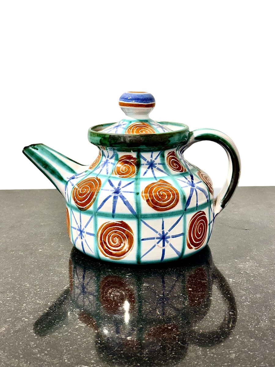 Robert Picault Vallauris Polychromed Ceramic Teapot, Circa 1960-photo-8