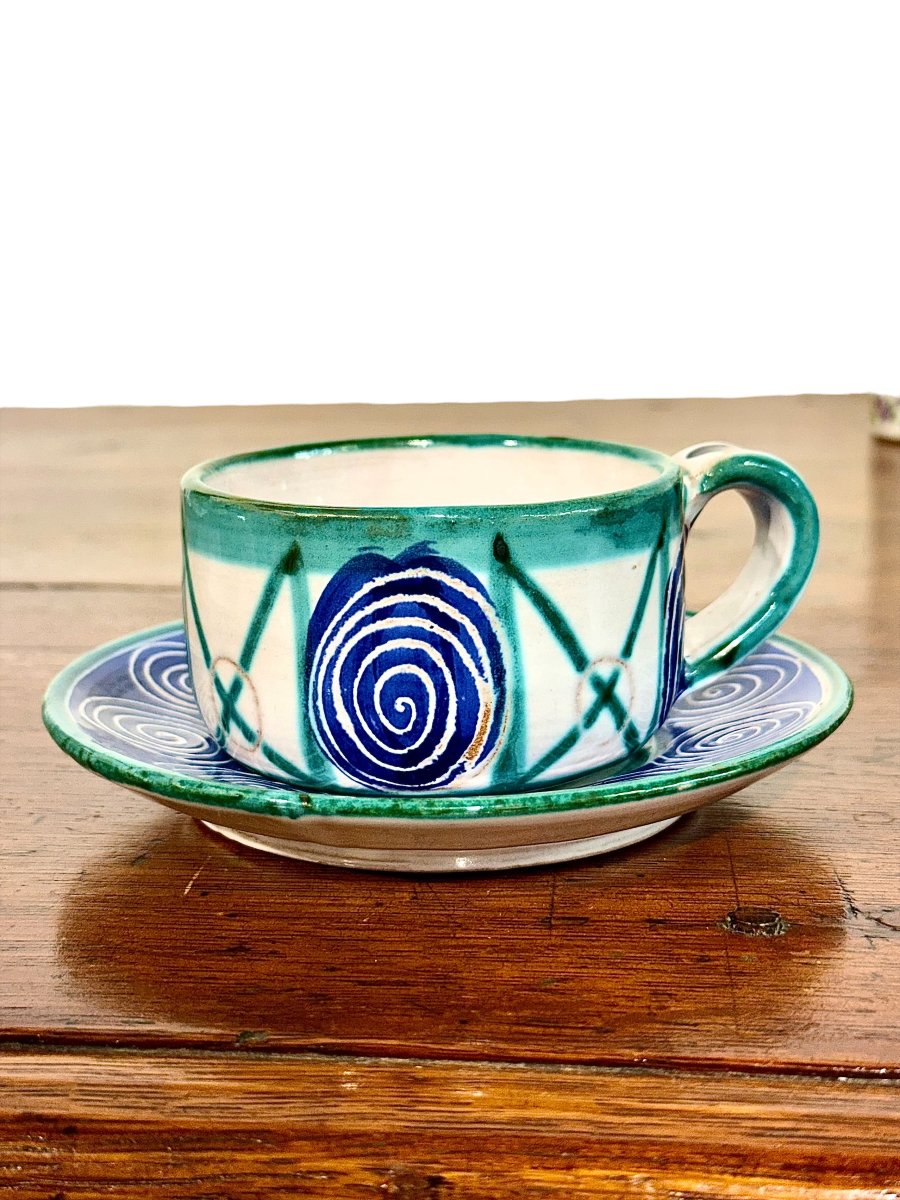 Robert Picault Vallauris Ceramic Tea Cup & Saucer, France, C. 1960-photo-7