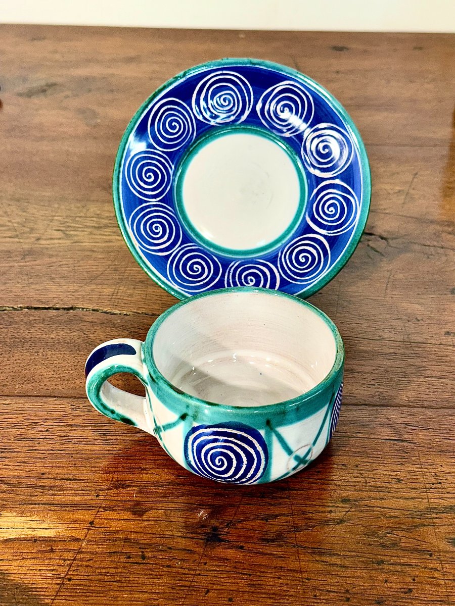 Robert Picault Vallauris Ceramic Tea Cup & Saucer, France, C. 1960-photo-8