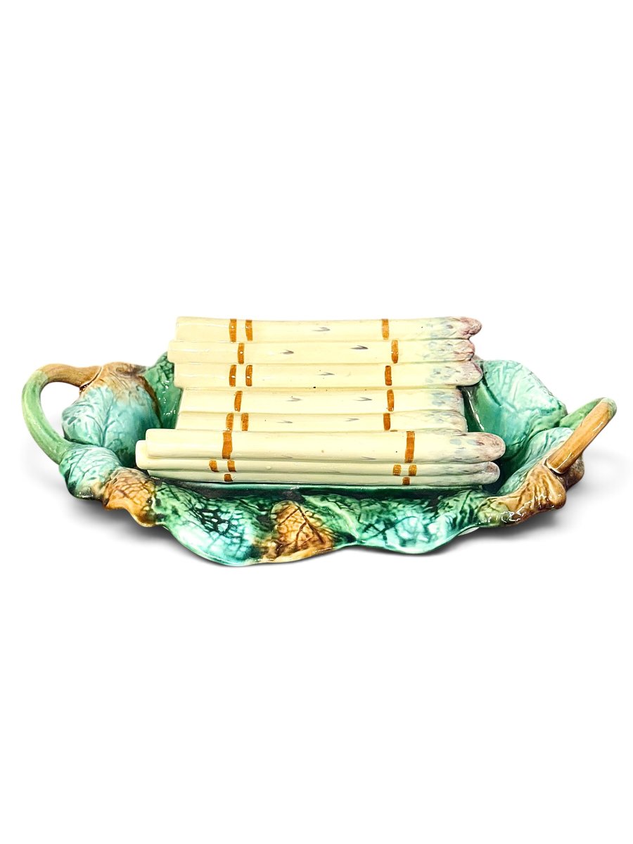 French Majolica Asparagus Serving Platter, Circa 1880-photo-2