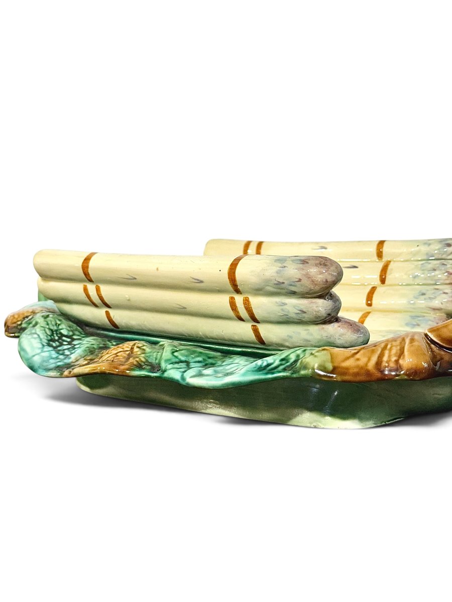 French Majolica Asparagus Serving Platter, Circa 1880-photo-3