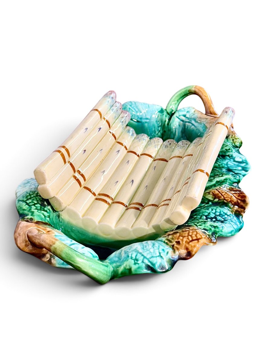 French Majolica Asparagus Serving Platter, Circa 1880-photo-4