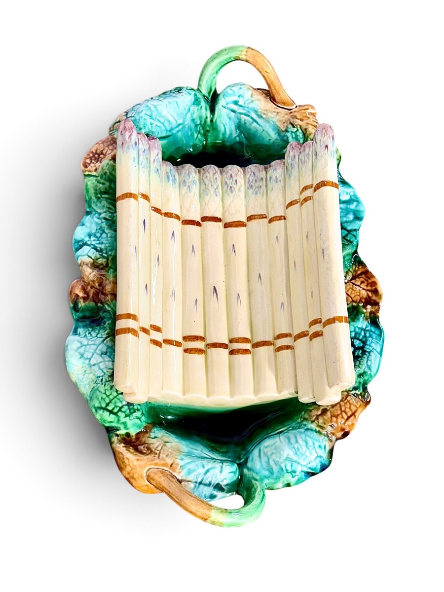 French Majolica Asparagus Serving Platter, Circa 1880-photo-6