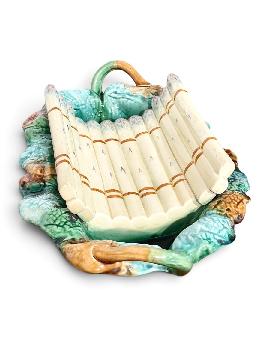 French Majolica Asparagus Serving Platter, Circa 1880-photo-8