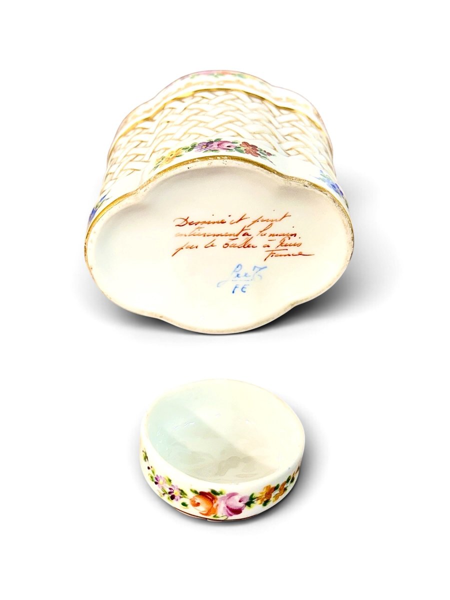 Boîte à thé en porcelaine Le Tallec, peinte à la main et dorée, France, vers 1950-photo-2