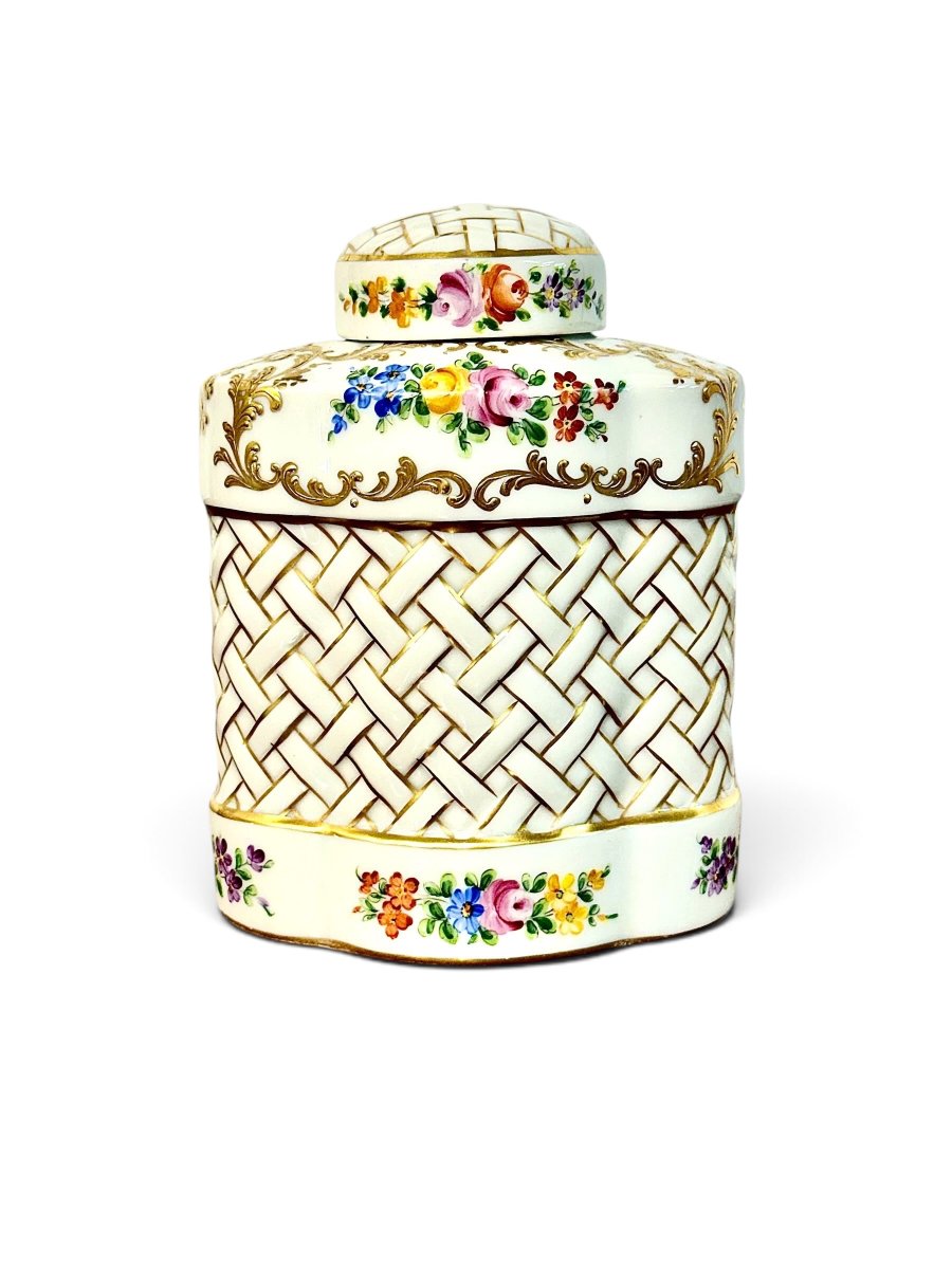 Boîte à thé en porcelaine Le Tallec, peinte à la main et dorée, France, vers 1950-photo-4