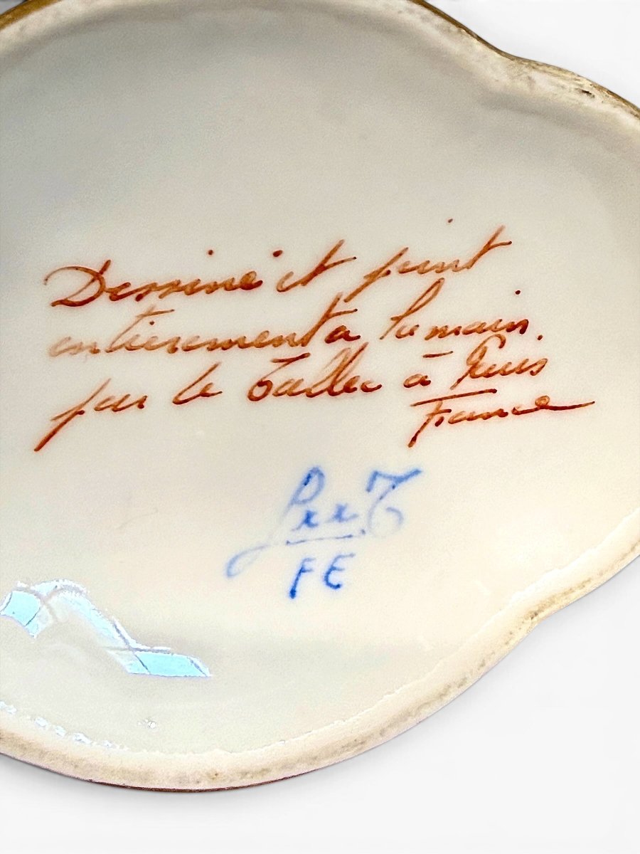Boîte à thé en porcelaine Le Tallec, peinte à la main et dorée, France, vers 1950-photo-4
