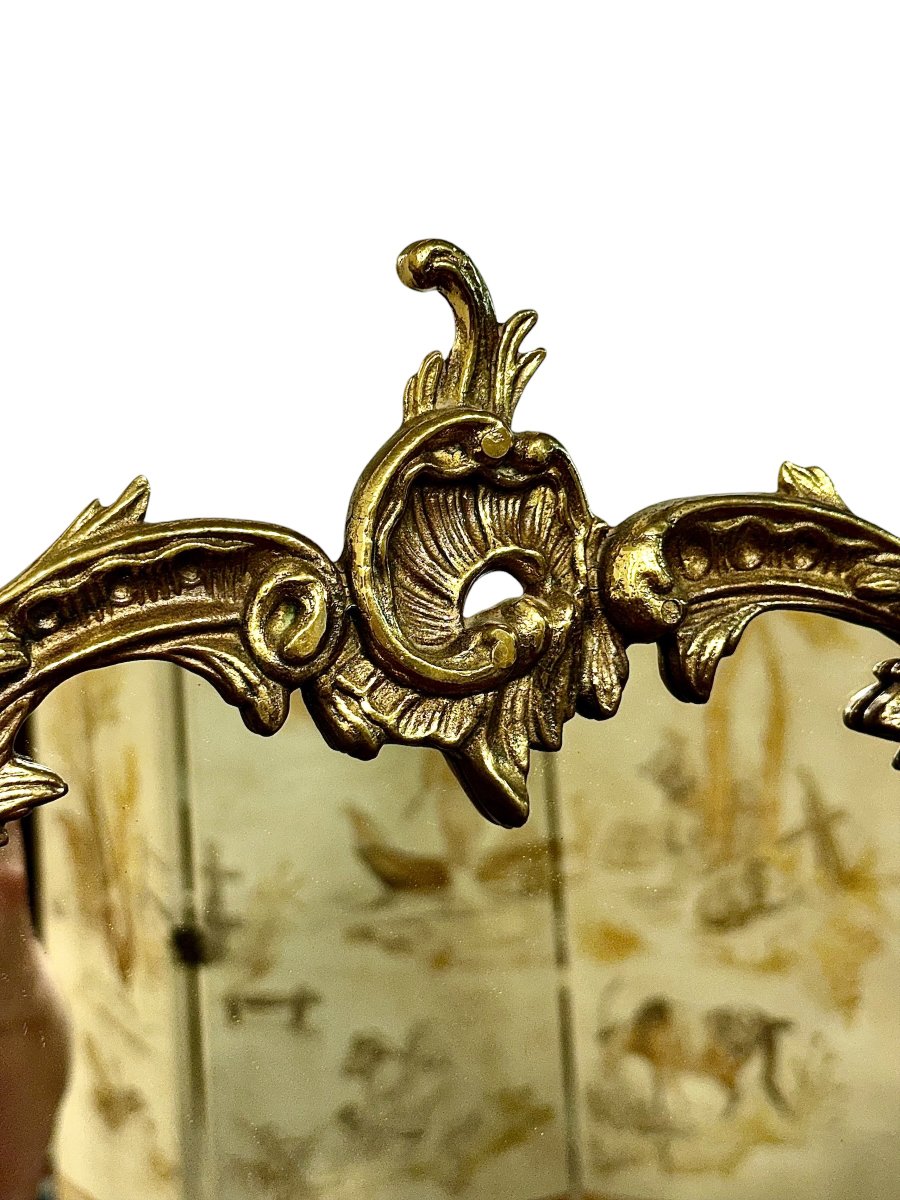 French Louis XV Style Gilt Bronze Table Mirror, Rococo, Circa 1900-photo-2