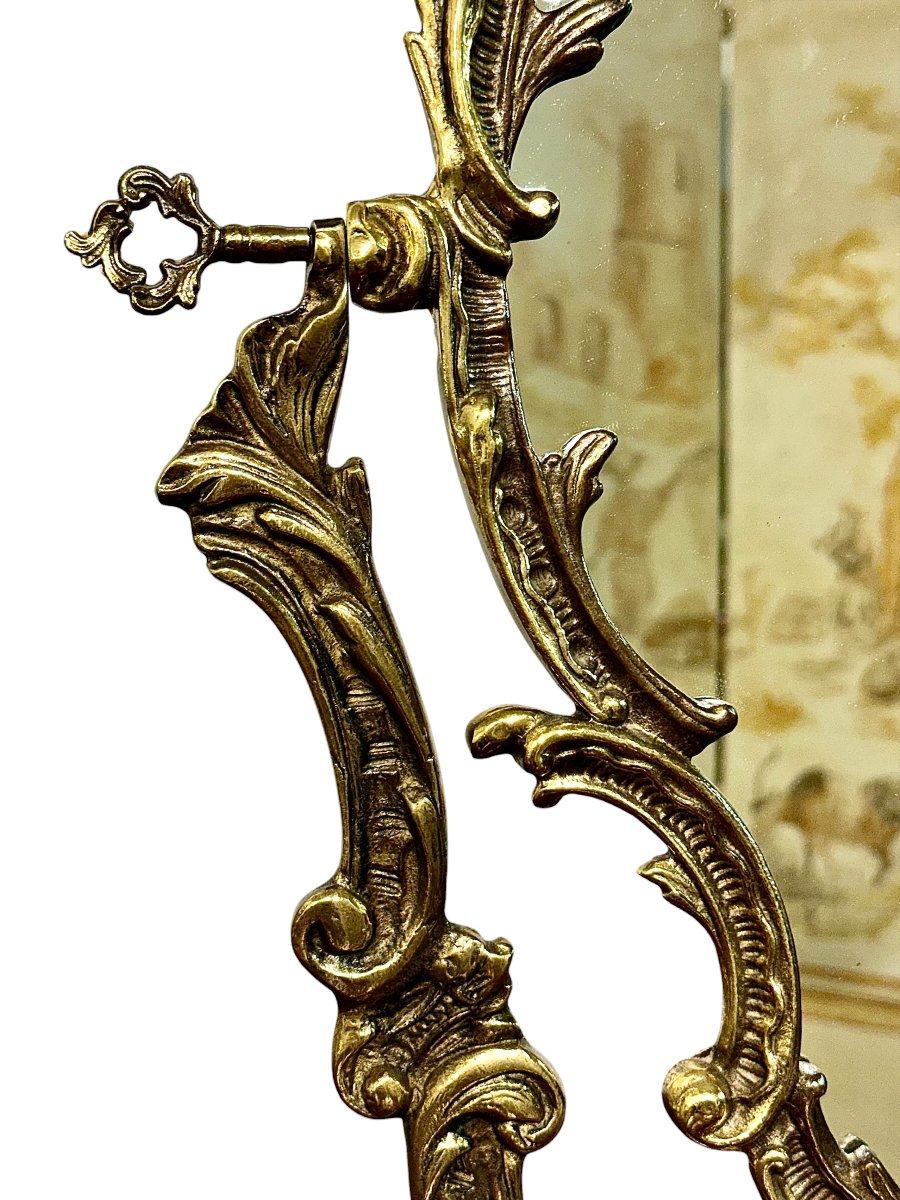 French Louis XV Style Gilt Bronze Table Mirror, Rococo, Circa 1900-photo-3