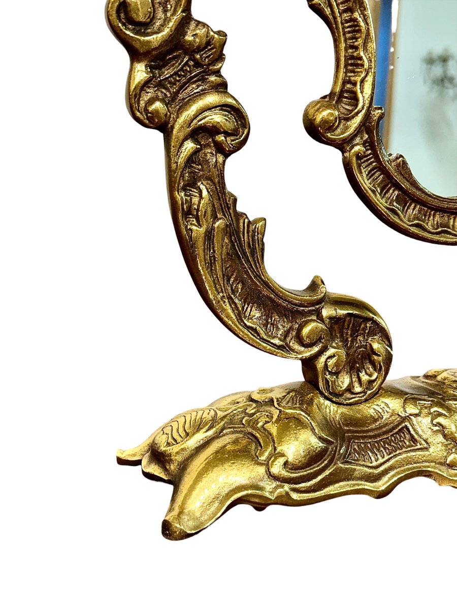 French Louis XV Style Gilt Bronze Table Mirror, Rococo, Circa 1900-photo-4