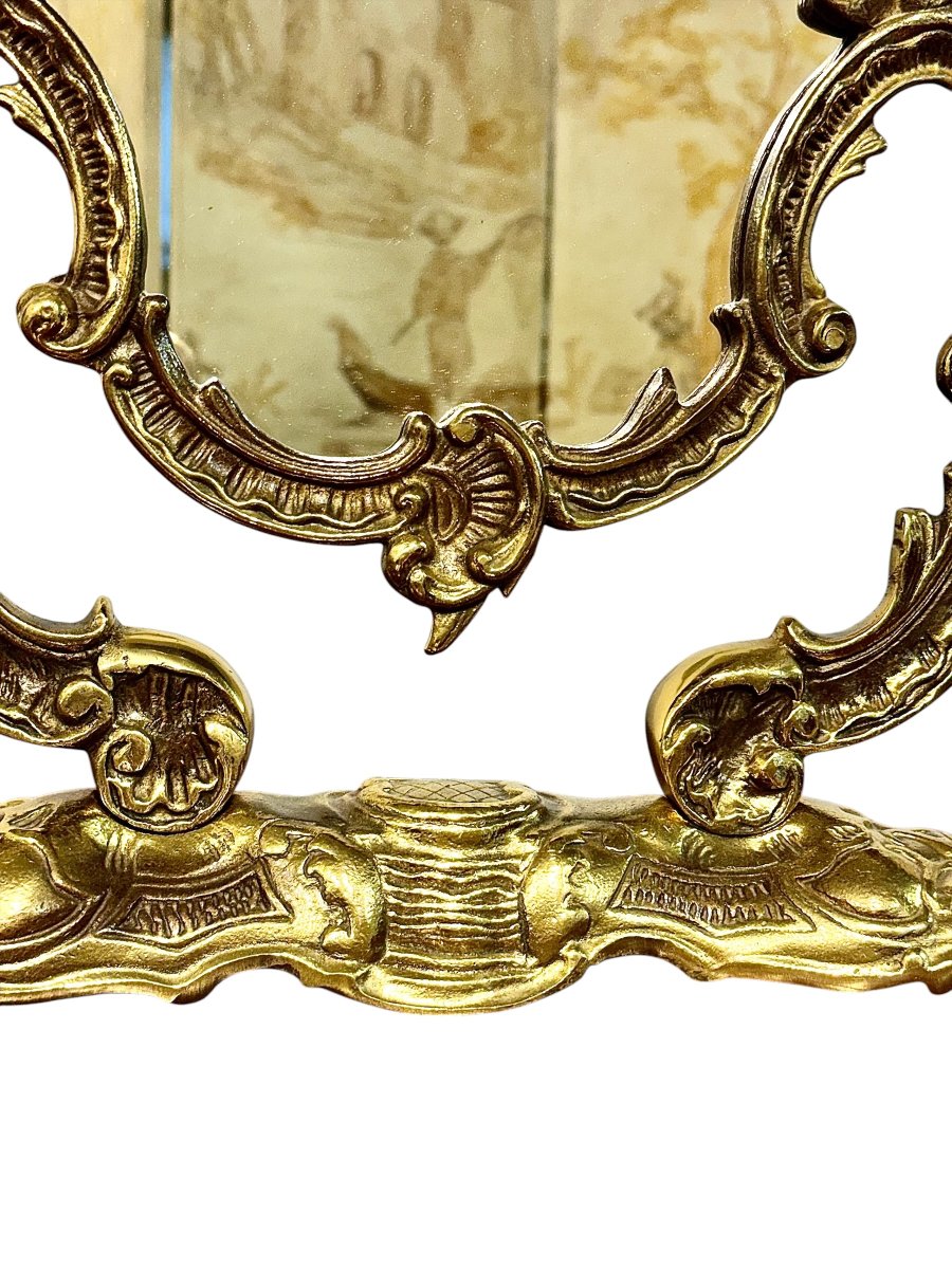 French Louis XV Style Gilt Bronze Table Mirror, Rococo, Circa 1900-photo-6