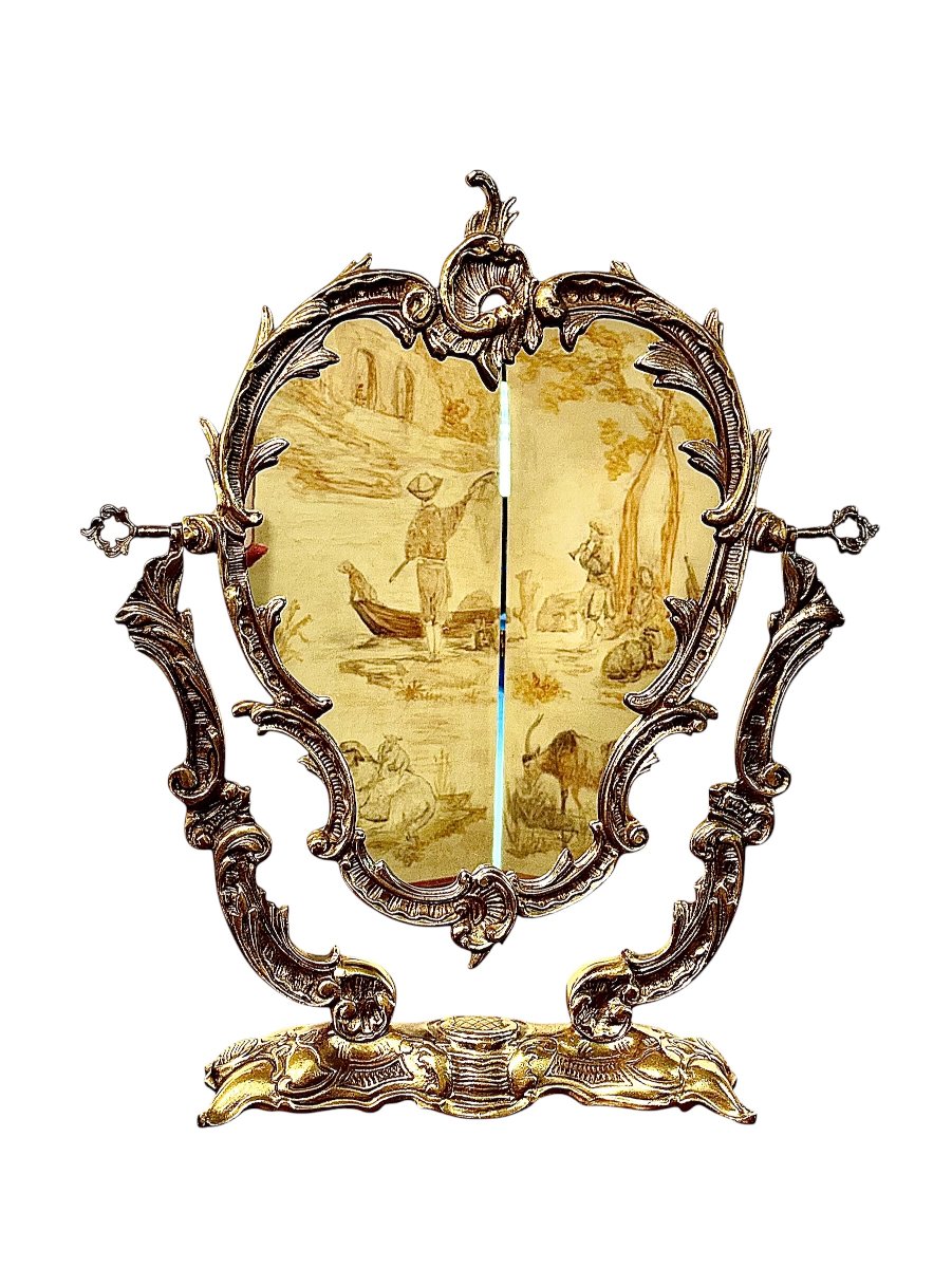 French Louis XV Style Gilt Bronze Table Mirror, Rococo, Circa 1900-photo-8