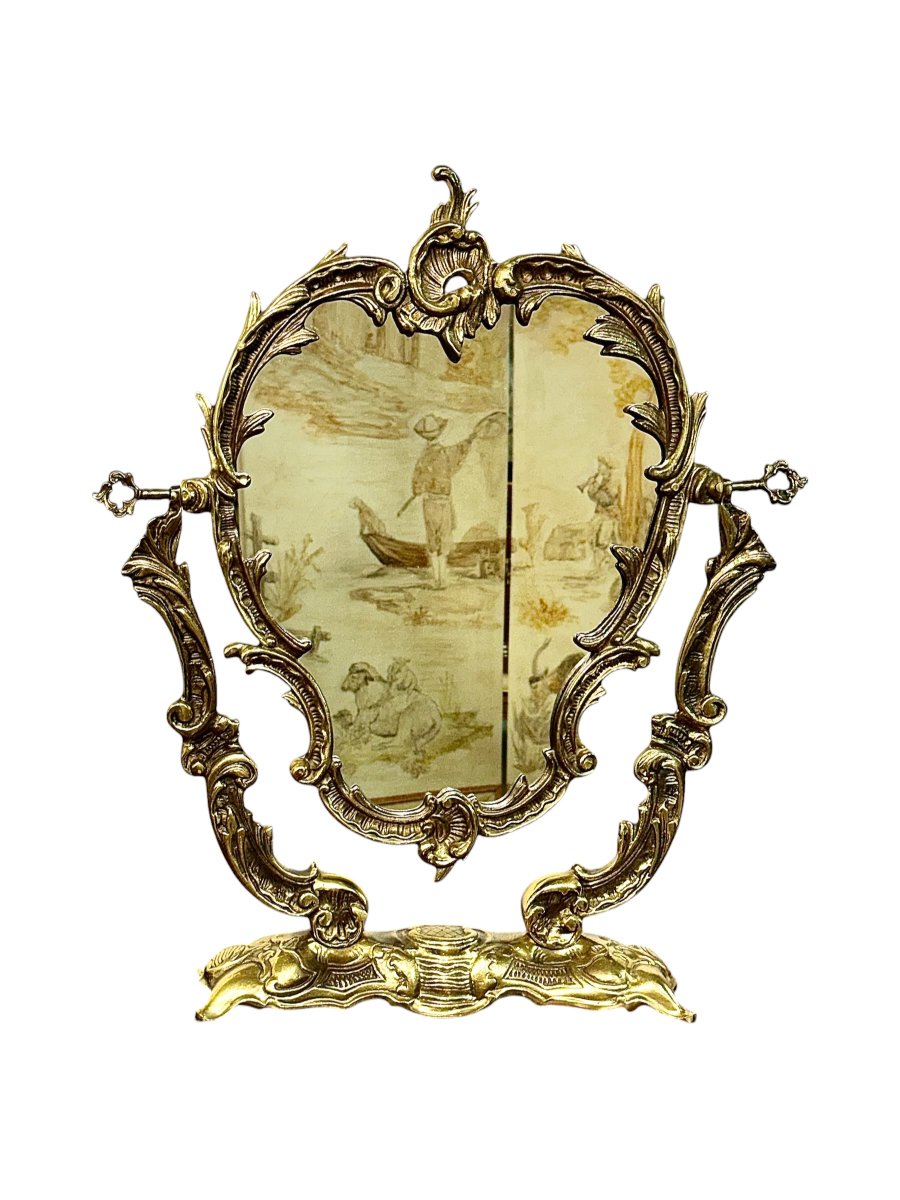French Louis XV Style Gilt Bronze Table Mirror, Rococo, Circa 1900