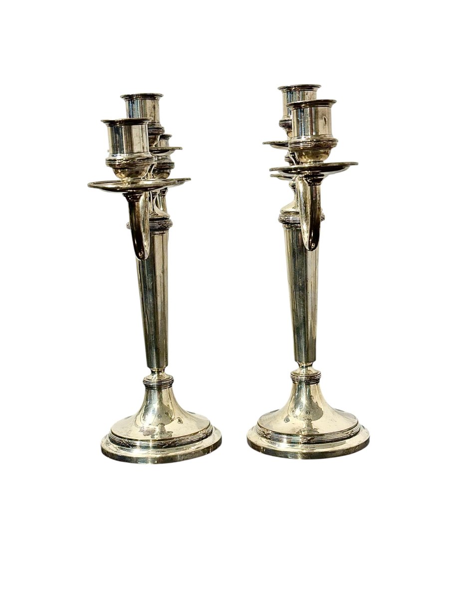 Paire de candélabres français en métal argenté par Victor Saglier, vers 1880-photo-7