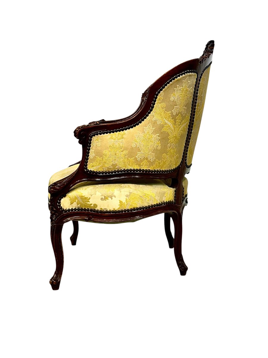 Louis XV Style Carved Walnut Bergère Armchair, France 19th Century-photo-4