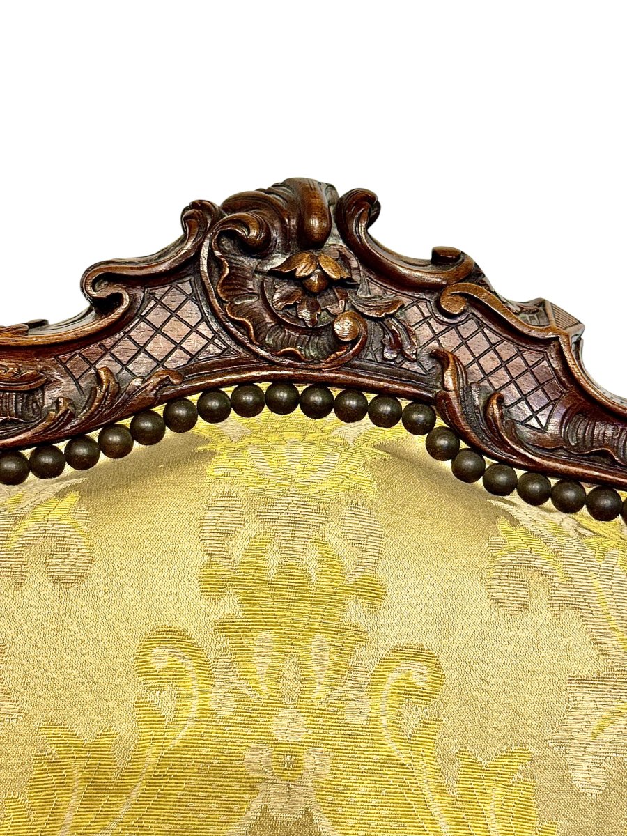 Louis XV Style Carved Walnut Bergère Armchair, France 19th Century-photo-5
