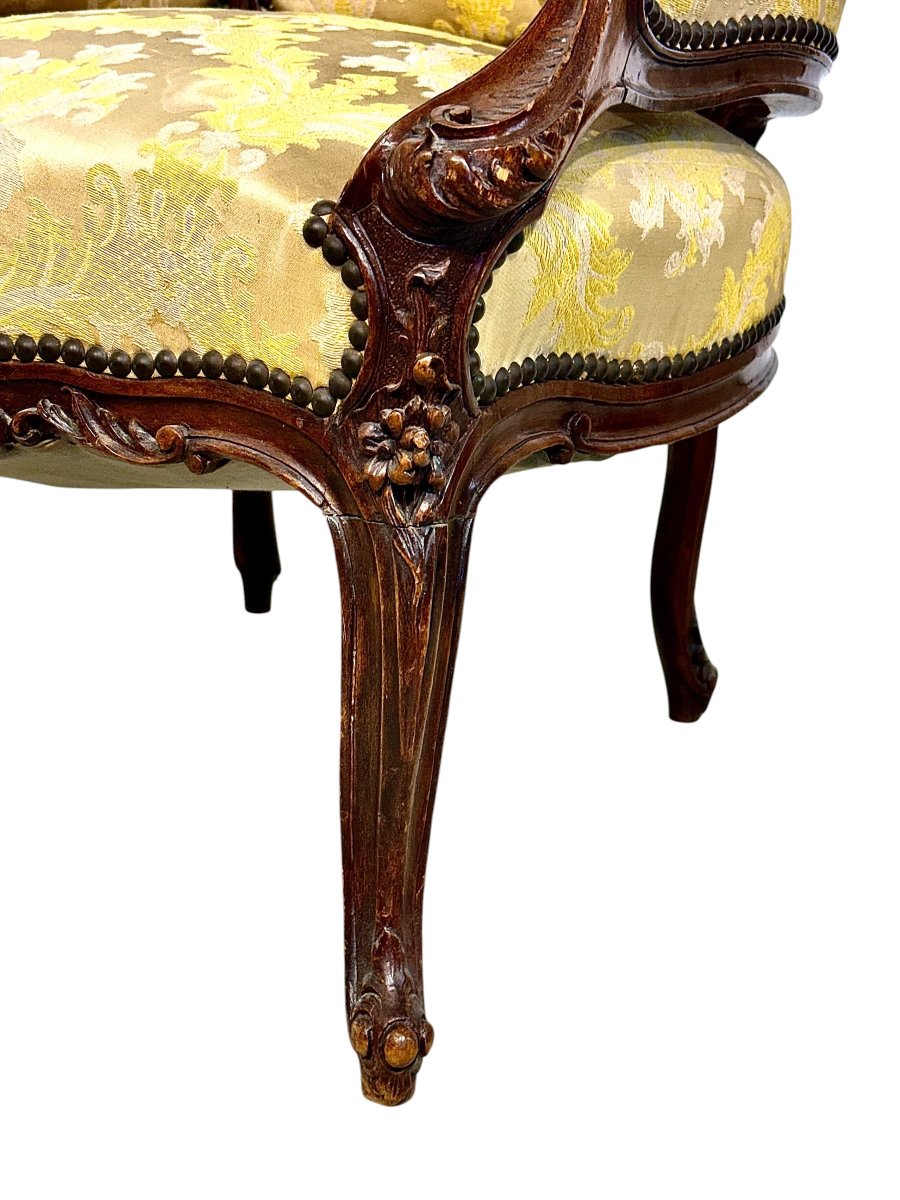 Louis XV Style Carved Walnut Bergère Armchair, France 19th Century-photo-7