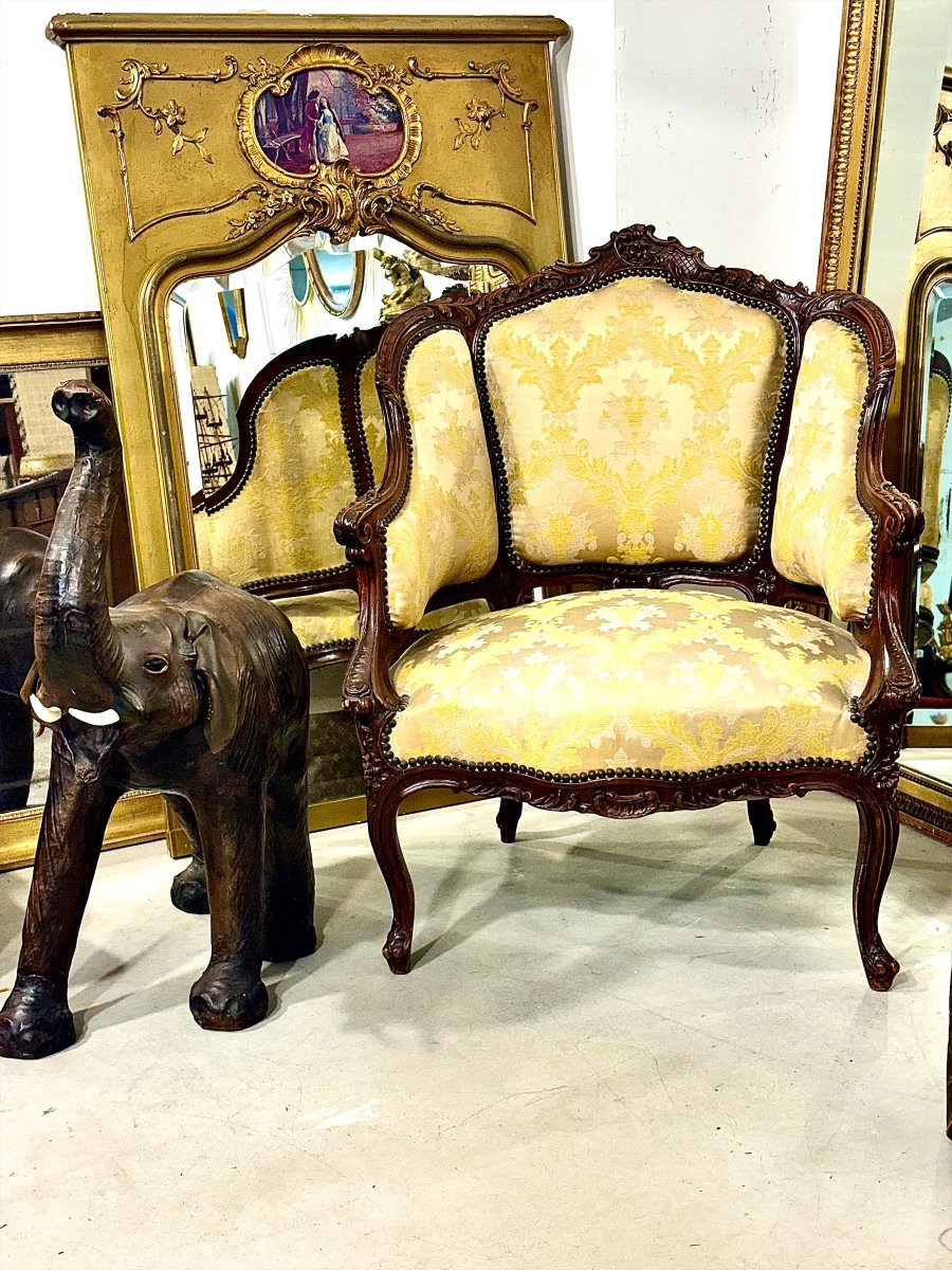 Louis XV Style Carved Walnut Bergère Armchair, France 19th Century-photo-8