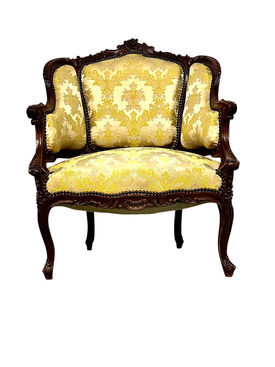 Louis XV Style Carved Walnut Bergère Armchair, France 19th Century