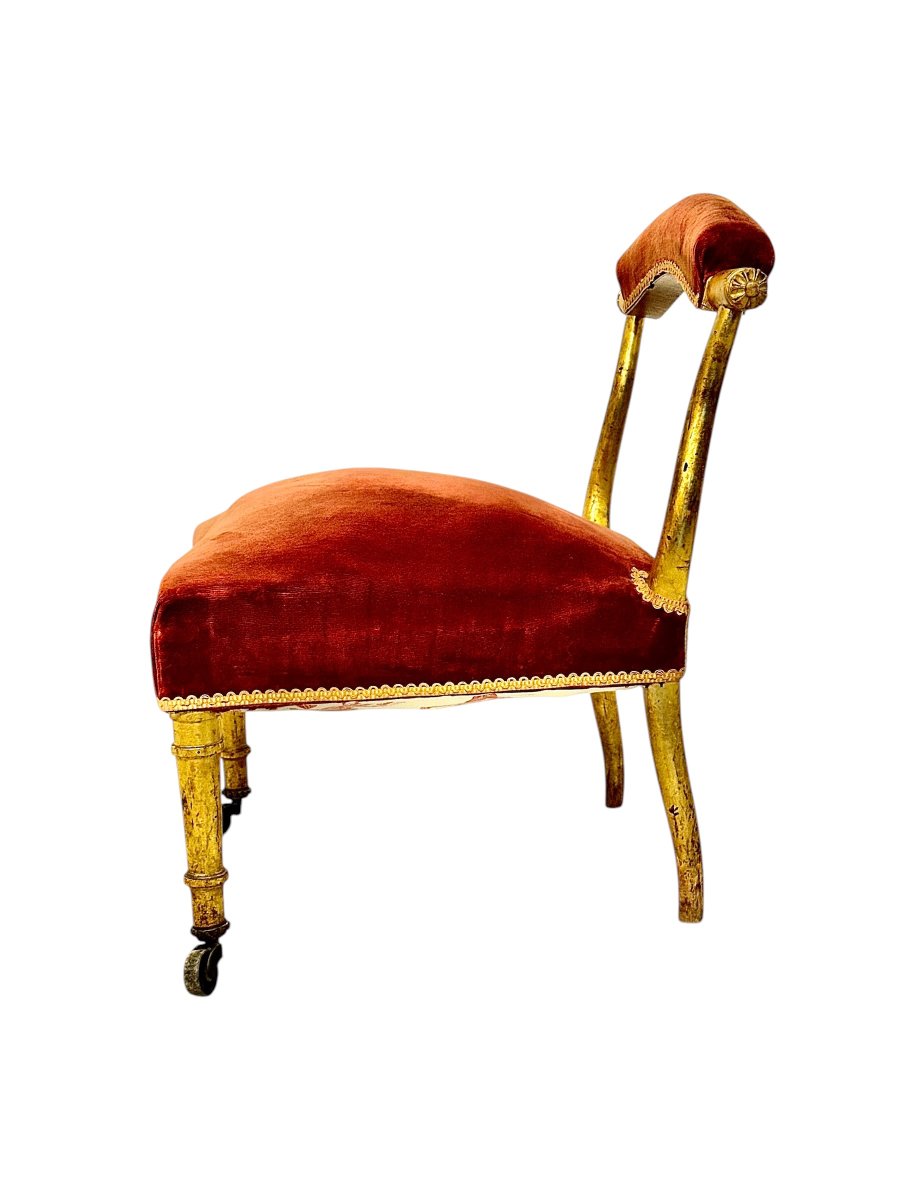 19th Century French Giltwood Slipper Chair In Old Rose Velvet-photo-3