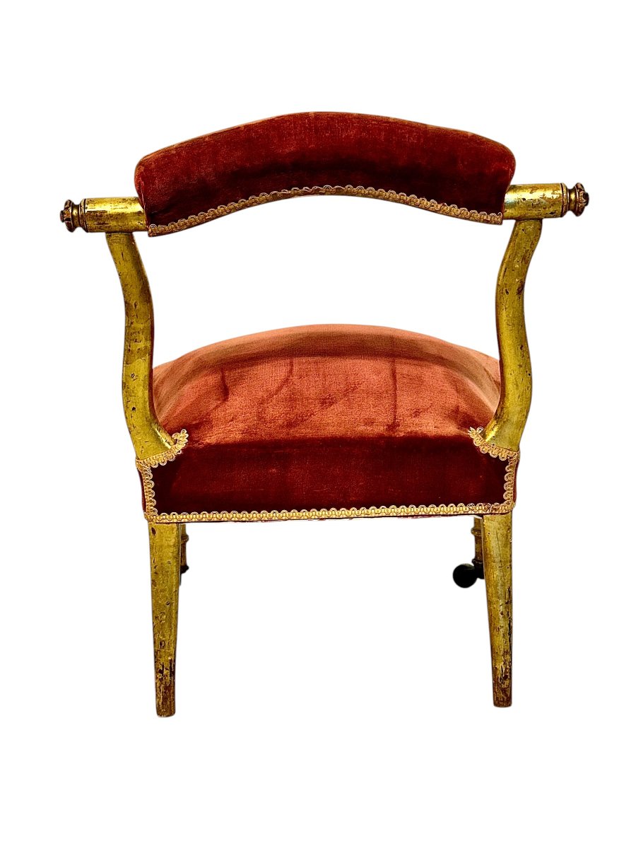 19th Century French Giltwood Slipper Chair In Old Rose Velvet-photo-4