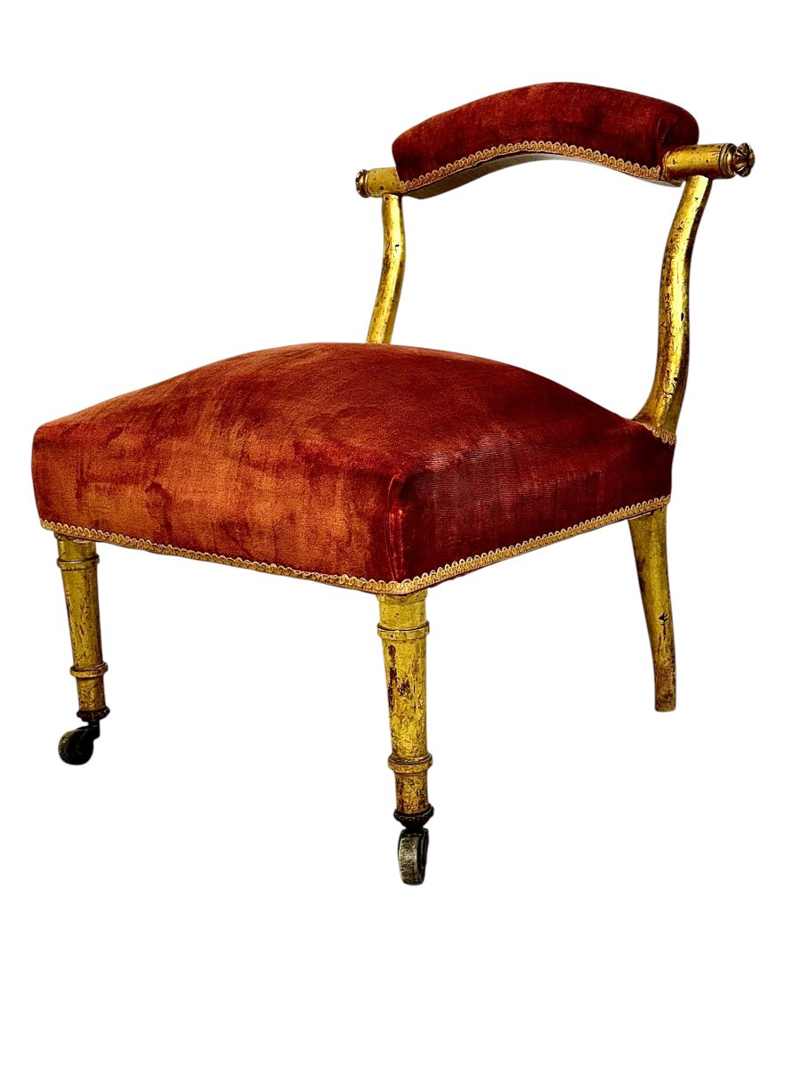 19th Century French Giltwood Slipper Chair In Old Rose Velvet-photo-1