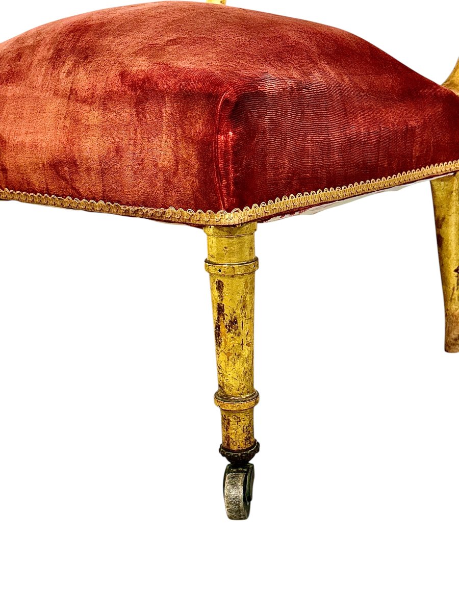19th Century French Giltwood Slipper Chair In Old Rose Velvet-photo-3