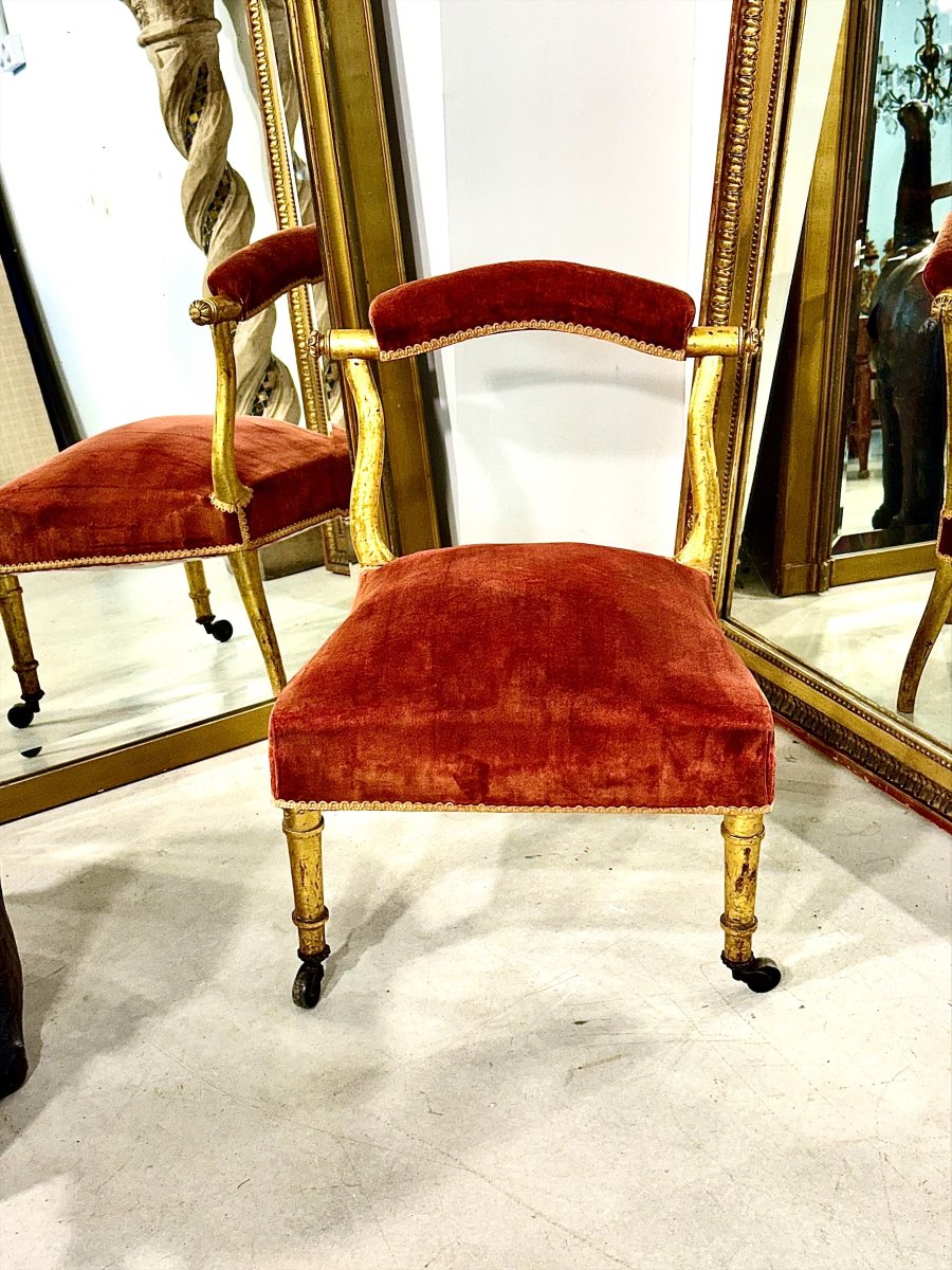 19th Century French Giltwood Slipper Chair In Old Rose Velvet-photo-5