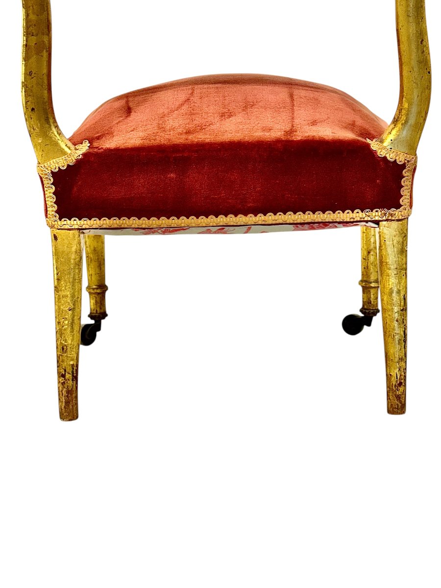 19th Century French Giltwood Slipper Chair In Old Rose Velvet-photo-7