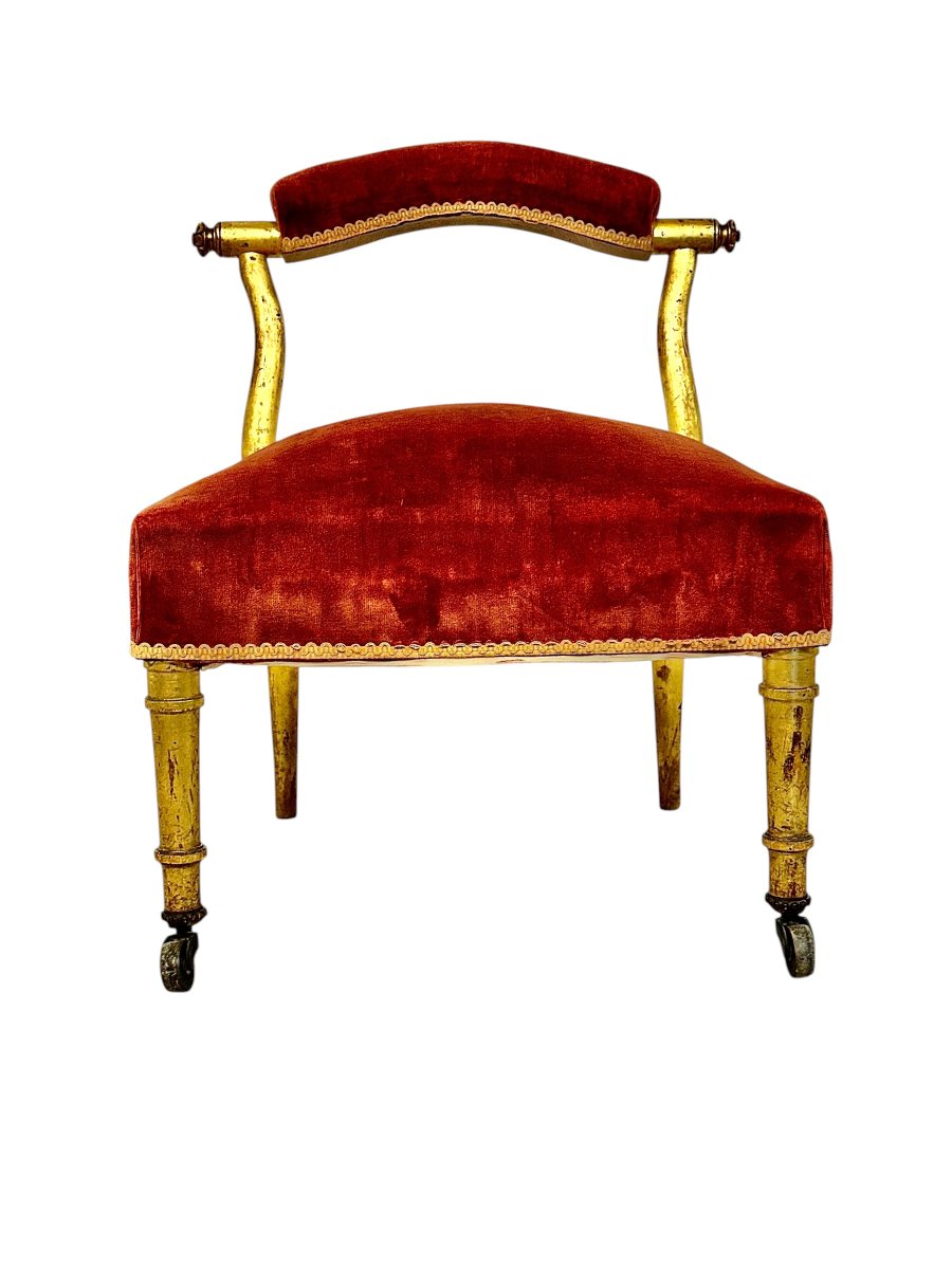 19th Century French Giltwood Slipper Chair In Old Rose Velvet