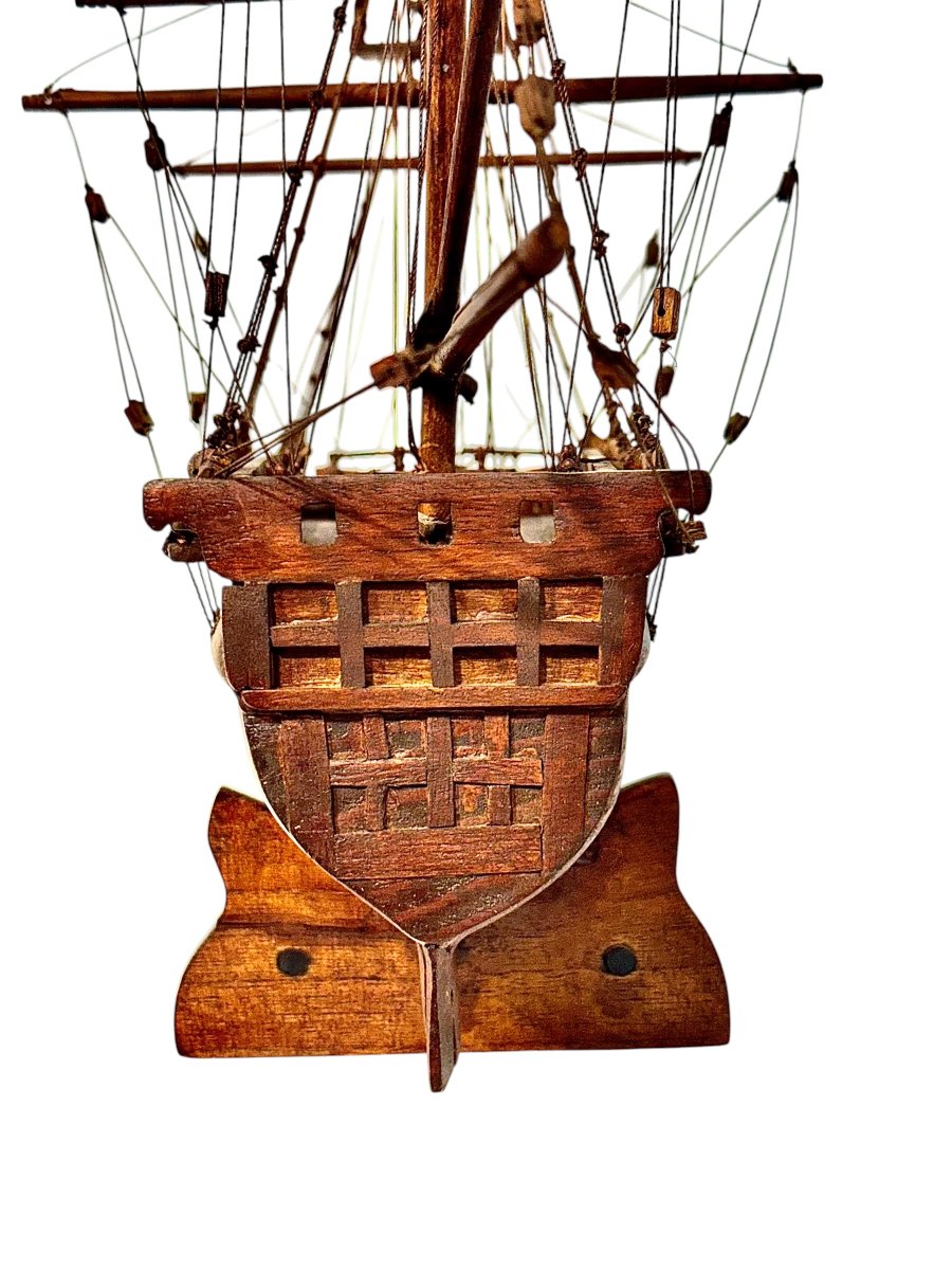 Maquette de voilier, modèle maritime à trois mâts en bois de poirier, vers 1890-photo-2