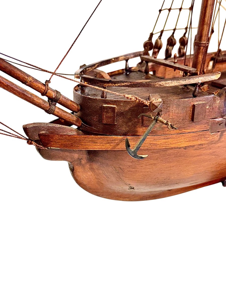 Maquette de voilier, modèle maritime à trois mâts en bois de poirier, vers 1890-photo-3